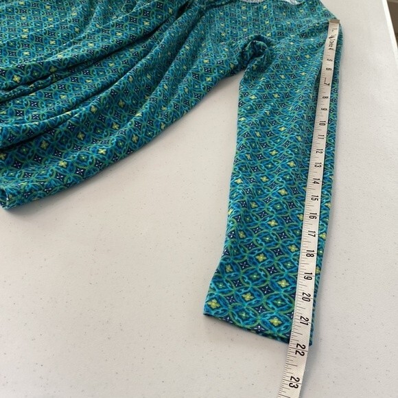 J Jill Pin Tuck Pullover Long Sleeve Top Geometric Print Watercolor Turquoise - Picture 13 of 16